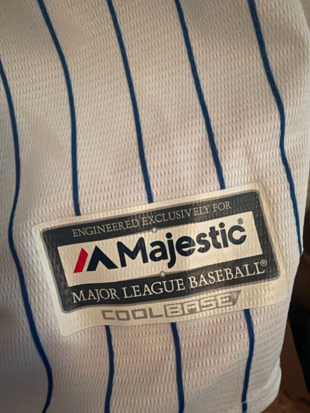 Majestic White with Blue Pinstripes Baseball Cool Base Jersey - Picture 4 of 7